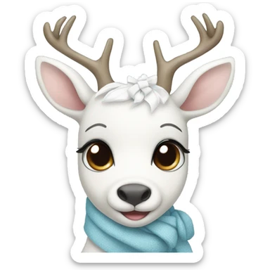 cute white deer with pastel blue scarf and bow sticker