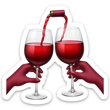 two glasses of red wine clinking in a toast, deep red color, smooth gradient, bright and glossy highlights, minimal details, celebratory pose
 sticker