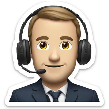 macron qui joue a un jeu avec une manette et un casque sticker
