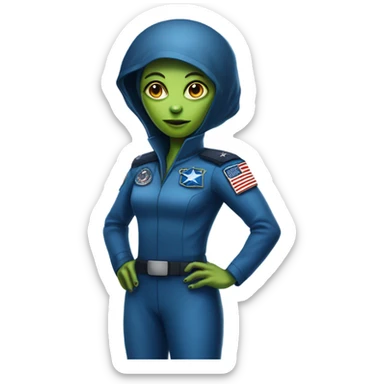 Reptilian Alien woman general blue uniform usa space force, full body,  sticker