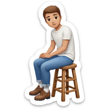 a person sitting on stool straight backside putting hand on legs sticker
