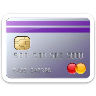 Shiny silver credit card with a purple stripe sticker
