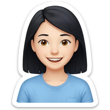 
young girl, 18 years old, black hair, laugh out loud emoji sticker