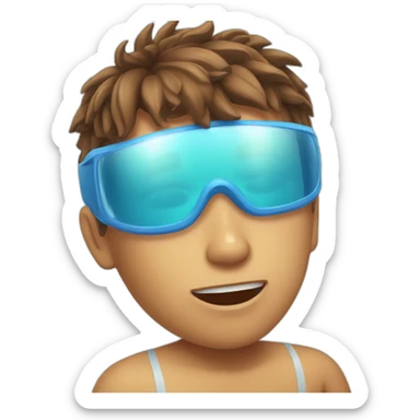 Boy with brown hair hurt his head in the swimming pool because of sunscreen sticker