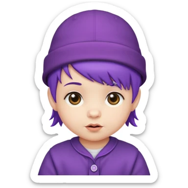 purple haired little baby with hat sticker