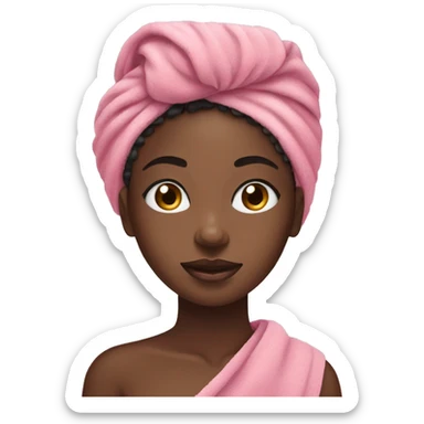 Black girl doing skincare routine with a pink towel on her hair and cucumber on her eyes  sticker