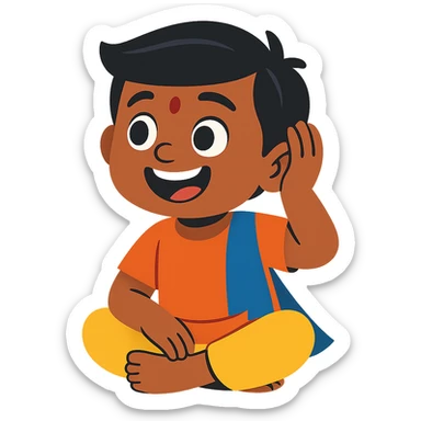 happy Indian kid listening to a story sticker