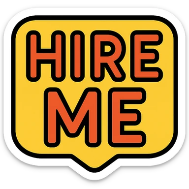 the phrase 'hire me' in a bold, eye-catching style, suitable for use as an icon or sticker sticker