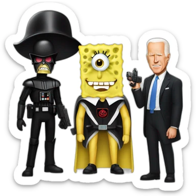 spongebob squarepants gangster and joe biden and darth vader sticker