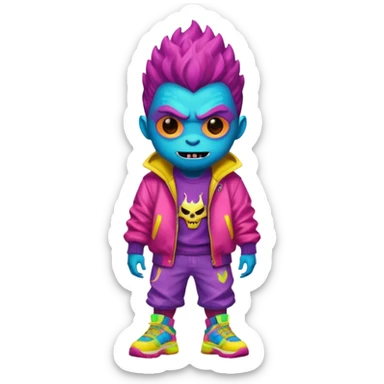 porttrait of monster with flashy-streetwear outfit sticker