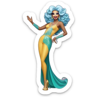 Drag queen posed with left hand on her hip, right hand raised in the air. Iconic, legendary, proud sticker