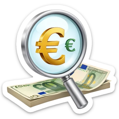 magnifying glass examining euro price chart with € symbol sticker