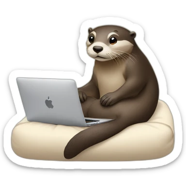female otter lean against a pillow and use a macbook sticker