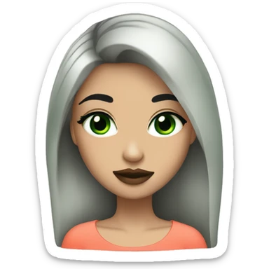 Girl with black hair and black eyebrows and green eyes and coral color lips sticker
