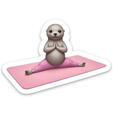 Seal doing pilates on a light pink yoga mat on an island sticker
