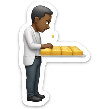 Man looking at line of sugar sticker