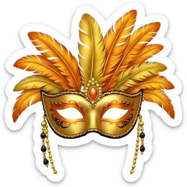 masquerade mask with yellow and orange feathers sticker