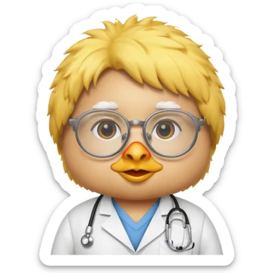 chick animal with glasses, wearing doctor uniform sticker
