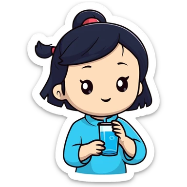 Chinese girl holding a water cup sticker