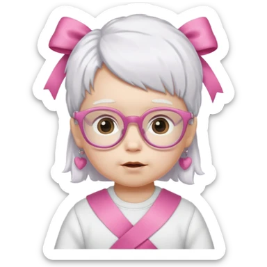 white haired little baby with glassess and ribbon on hair sticker