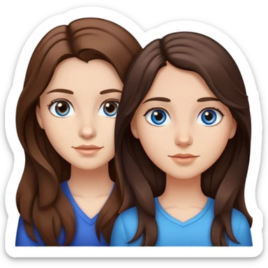 Girl with straight brown hair and blue eyes with girl that has long wavy brown hair and dark brown eyes sticker