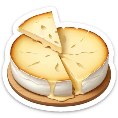 cinematic-realistic-brie-cheese-emoji,-featuring-a-creamy gooey center,-soft-ripened-cheese-with-a-delicate-rind-rendered-with-lifelike-detail-and-inviting,-natural-lighting. sticker