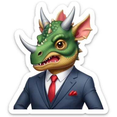 angry face of a triceratops in a suit sticker