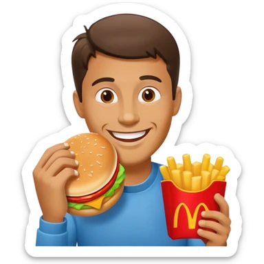 A man eating a Happy meal from mcdonalds sticker