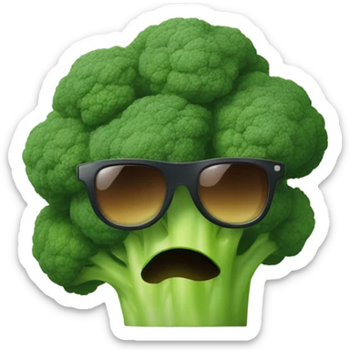 broccoli with sun glass an sticker