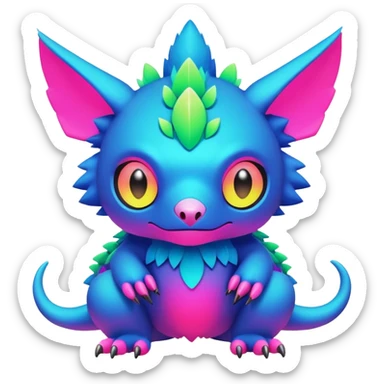  lush cozy warm-colored colorful neon-colored cyber-Fakémon-Digimon-Trico-creature sticker