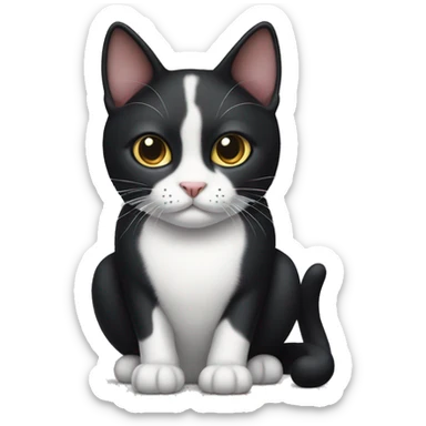 tuxedo cat with one ear tip missing on the left ear sticker