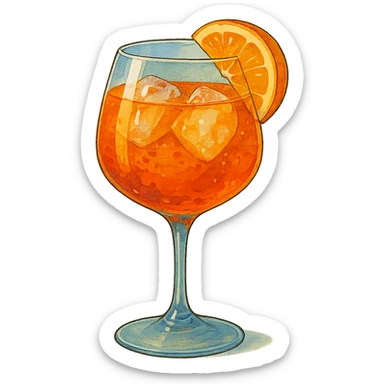 ghibli style Aperol Spritz cocktail, elegant glass, vibrant colors sticker