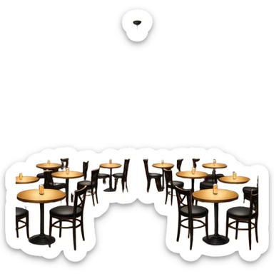 jazz club interior, spotlight on stage, musical notes, audience at tables sticker