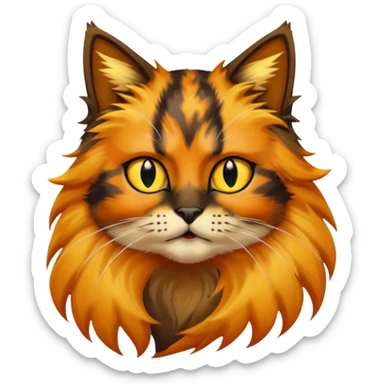 long hair tortoiseshell cat with a black face and yellow lightning mark above nose sticker