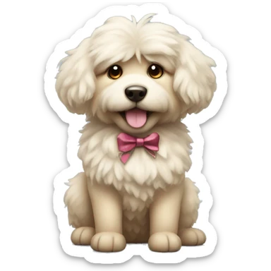 Fluffy dog with bow sticker