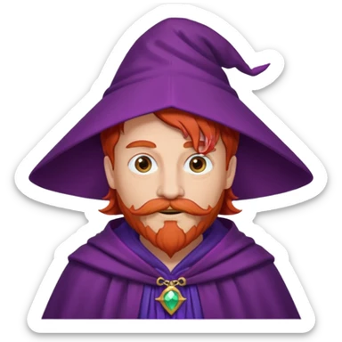 red haired wizard with mustache, purple cloack sticker