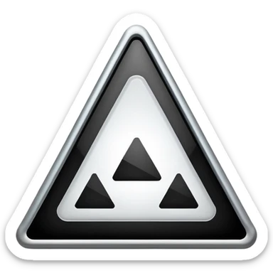 Minimalistic warning triangle emoji, metallic black and white, glowing edges in white, flat vector style, futuristic UI icon

 sticker