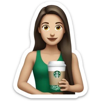 White Brunette girl holding a Starbucks coffee sticker
