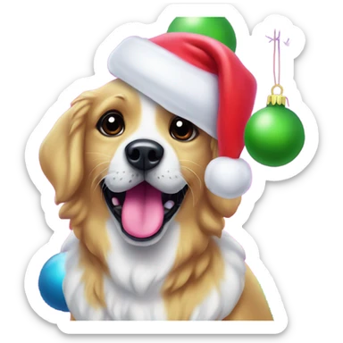 Lisa frank Christmas dog with Santa hat sticker