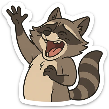 raccoon laughing hard, waving with one hand sticker