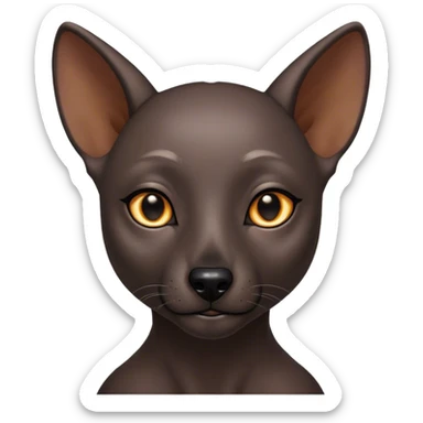 Cinematic Noble Xoloitzcuintle Portrait Emoji, Poised and regal, with a sleek, muscular build and smooth, hairless ebony skin accented by subtle wrinkles, deep-set soulful dark eyes, Simplified yet sharp and sophisticated features, highly detailed, glowing with a soft, dignified glow, high shine, intelligent and loyal, stylized with an air of ancient grace, focused and attentive, soft glowing outline, capturing the essence of a watchful and confident guardian, so majestic it feels as though it could stride out of the screen with effortless authority! sticker