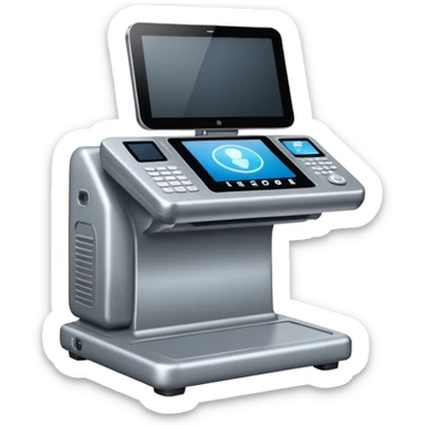 large expensive ultrasound machine that stands on the floor and is tall. sticker