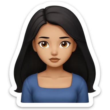 A deep skin girl (deep skin is caramel color not dark) with long black hair swept to the front and a square neckline shirt and brown eyes sticker
