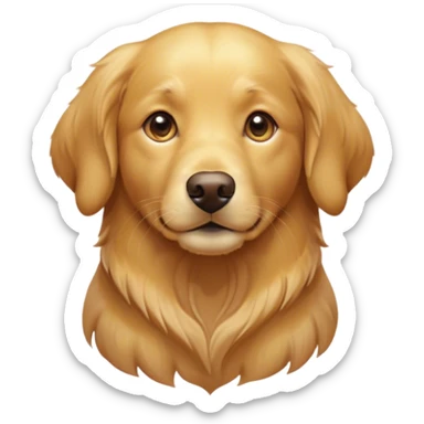 Cinematic Cute Golden Retriever Portrait Emoji, Head tilted playfully and inquisitively, showcasing a rich, glossy golden coat with a healthy sheen, round, sparkling brown eyes filled with curiosity, Simplified yet irresistibly adorable features, highly detailed, glowing with a warm, friendly glow, high shine, affectionate and lively, stylized with a touch of whimsy, bright and endearing, soft glowing outline, capturing the essence of a mischievous yet loving companion, so playful it feels like it could leap out of the screen and into your arms! sticker