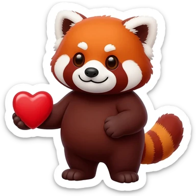 Red panda bear holding red heart sticker