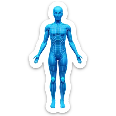 Human body silhouette with digital 3D scanning grid lines covering it, futuristic body scan sticker
