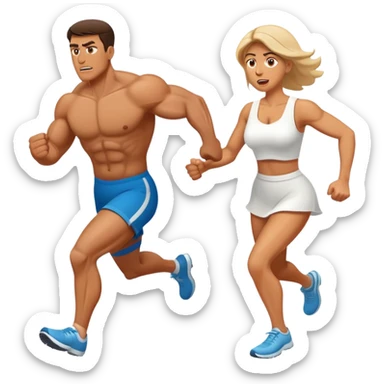 a muscular man afraid and running from his wife sticker