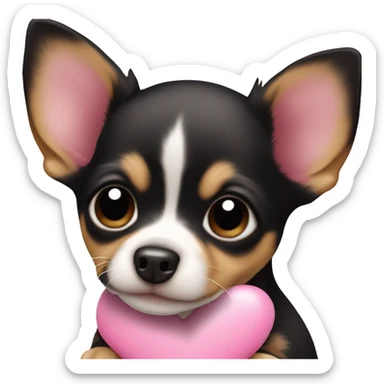black & tan chihuahua puppy with a pink heart sticker