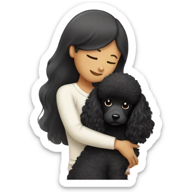 Black poodle getting hugged by long hair Asian girl sticker