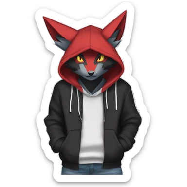 Edgy Cool Anthro Zoroark-Zangoose-Litten Fakemon Fursona Hoodie Full Body sticker